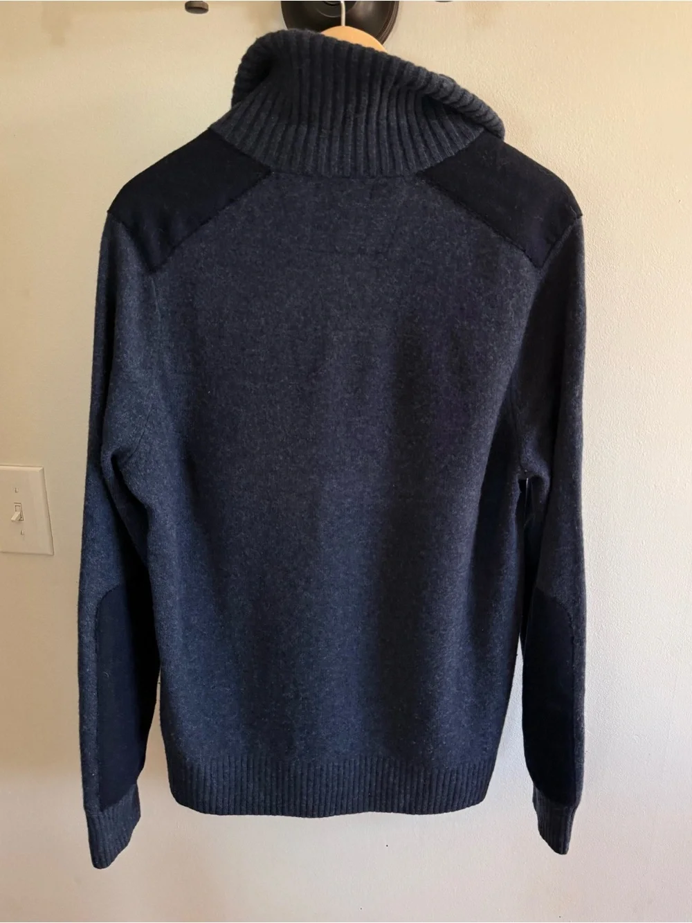 Banana Republic Men Shawl Collar 100% Extra Fine Merino Wool Navy Sweater Large